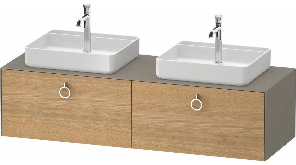 DURAVIT White Tulip závesná skrinka pod dve umývadlá na dosku, 2 zásuvky, 1600 x 550 x 408 mm, dub prírodný masív/kameňovo šedá matná, WT4891BH5920000