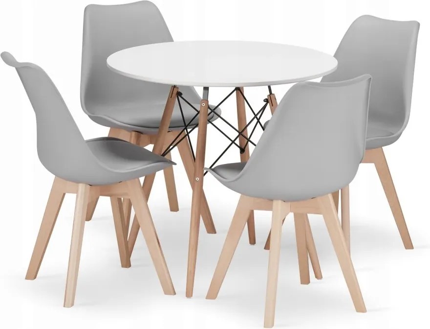 Jedálenská zostava TODI 80cm okrúhly stolový set biely a 2 stoličky MARK sivé +  2 stoličky MARK sivé ZADARMO
