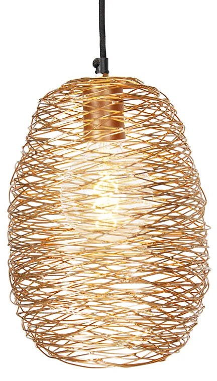 Závesná lampa čierna zlatá a medená okrúhla 3-svetlá - Sarella