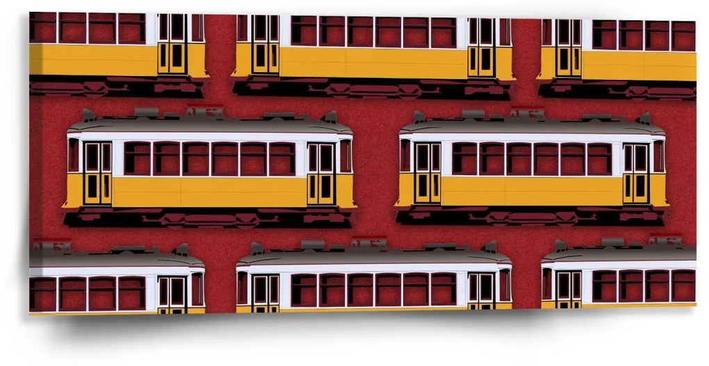 Sablio Obraz Lisabonské historické električky Červený Pattern - 110x50 cm