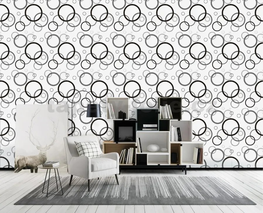 Samolepiace tapety 45 cm x 10 m IMPOL TRADE 9096 kruhy čierné, sivé, strieborné Samolepiace tapety