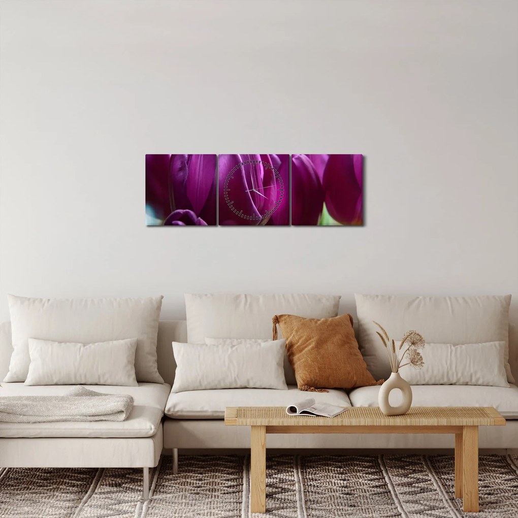 Obraz tulipánov (s hodinami) (90x30 cm)