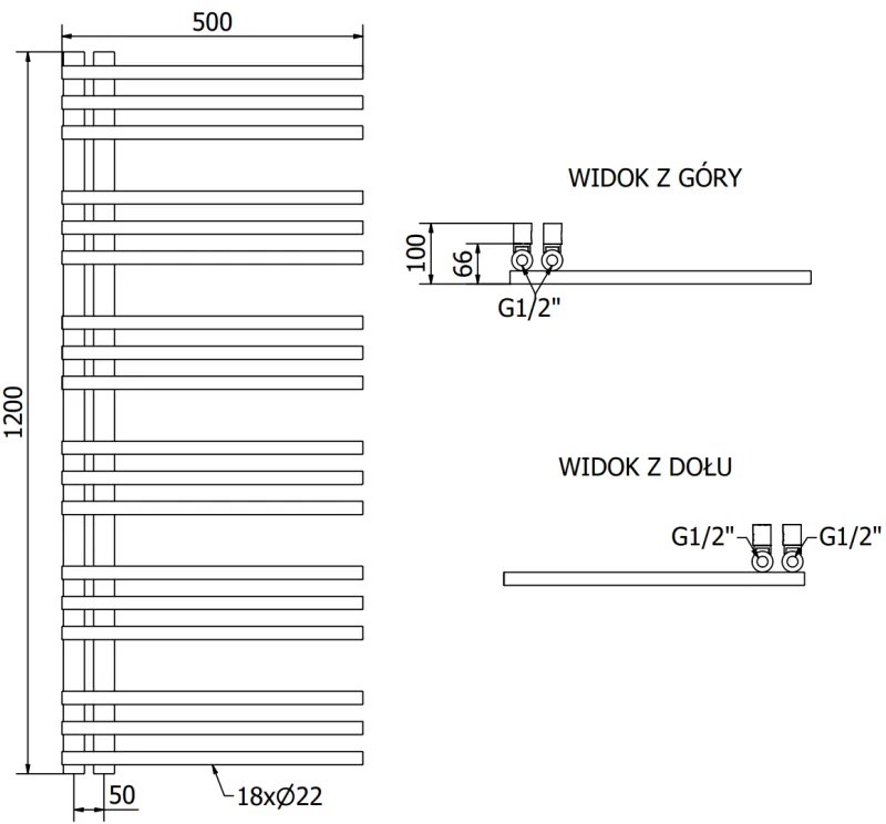 Mexen Neptun, vykurovacie teleso 1200 x 500 mm, 456 W, čierna, W101-1200-500-00-70