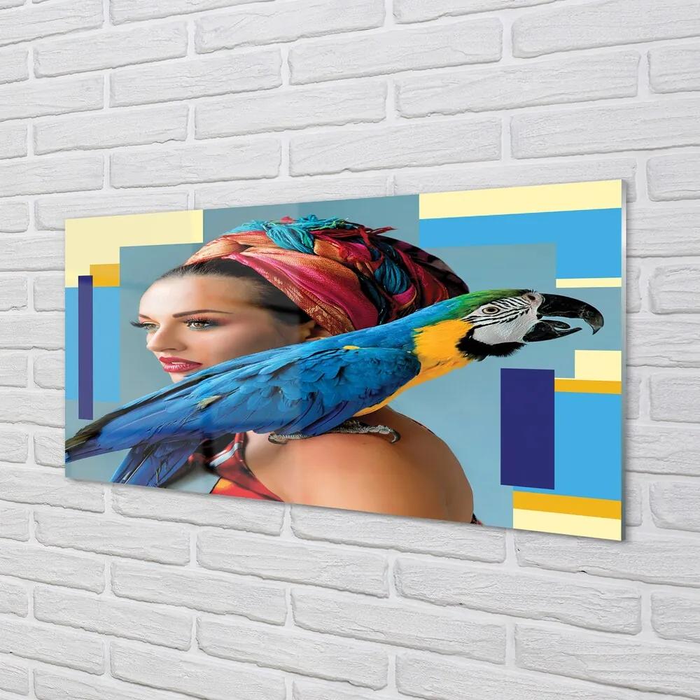 Sklenený obraz Papagáj na ramene 125x50 cm
