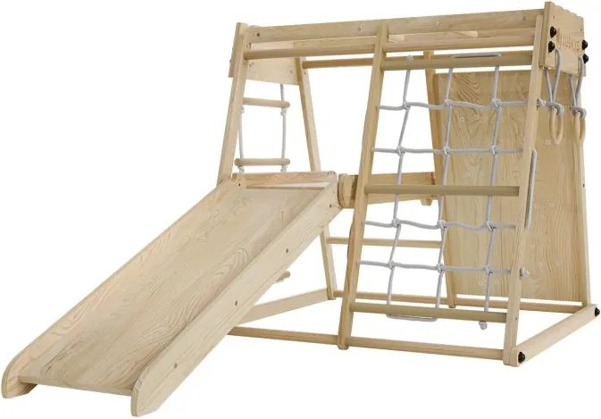 Detské vnútorné drevené ihrisko so šmykľavkou, lezeckou sten