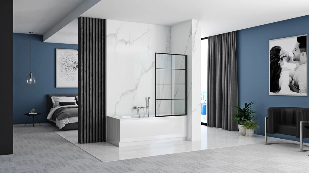 Vaňová zástena REA LAGOS-1 FIX 80 cm, čierna/transparent