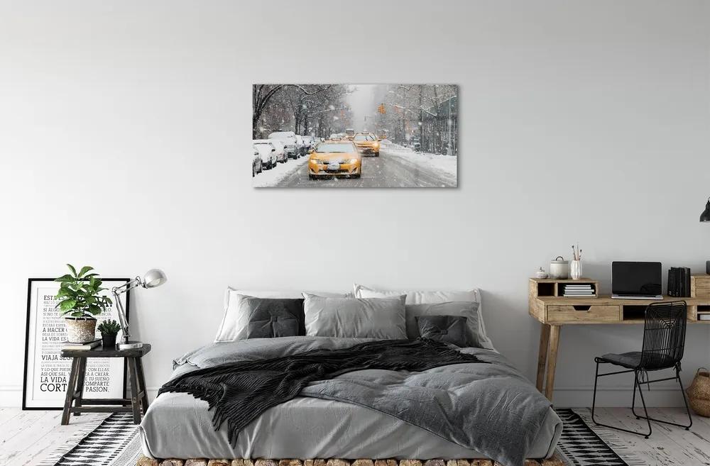 Obraz na skle Zime sneh limuzínový servis 100x50 cm