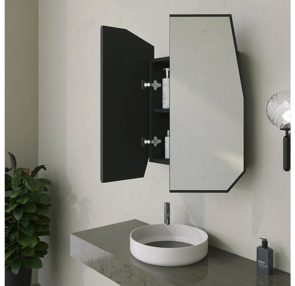 Kúpeľňová skrinka so zrkadlom Quentin (čierna). Vlastná spoľahlivá doprava až k Vám domov. 1089690