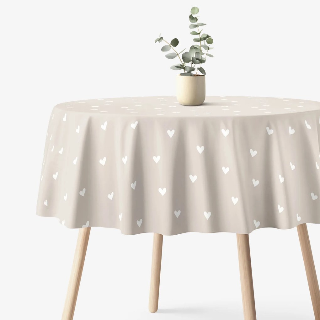 Goldea okrúhly obrus 100% bavlnené plátno - srdiečka na latte Ø 140 cm