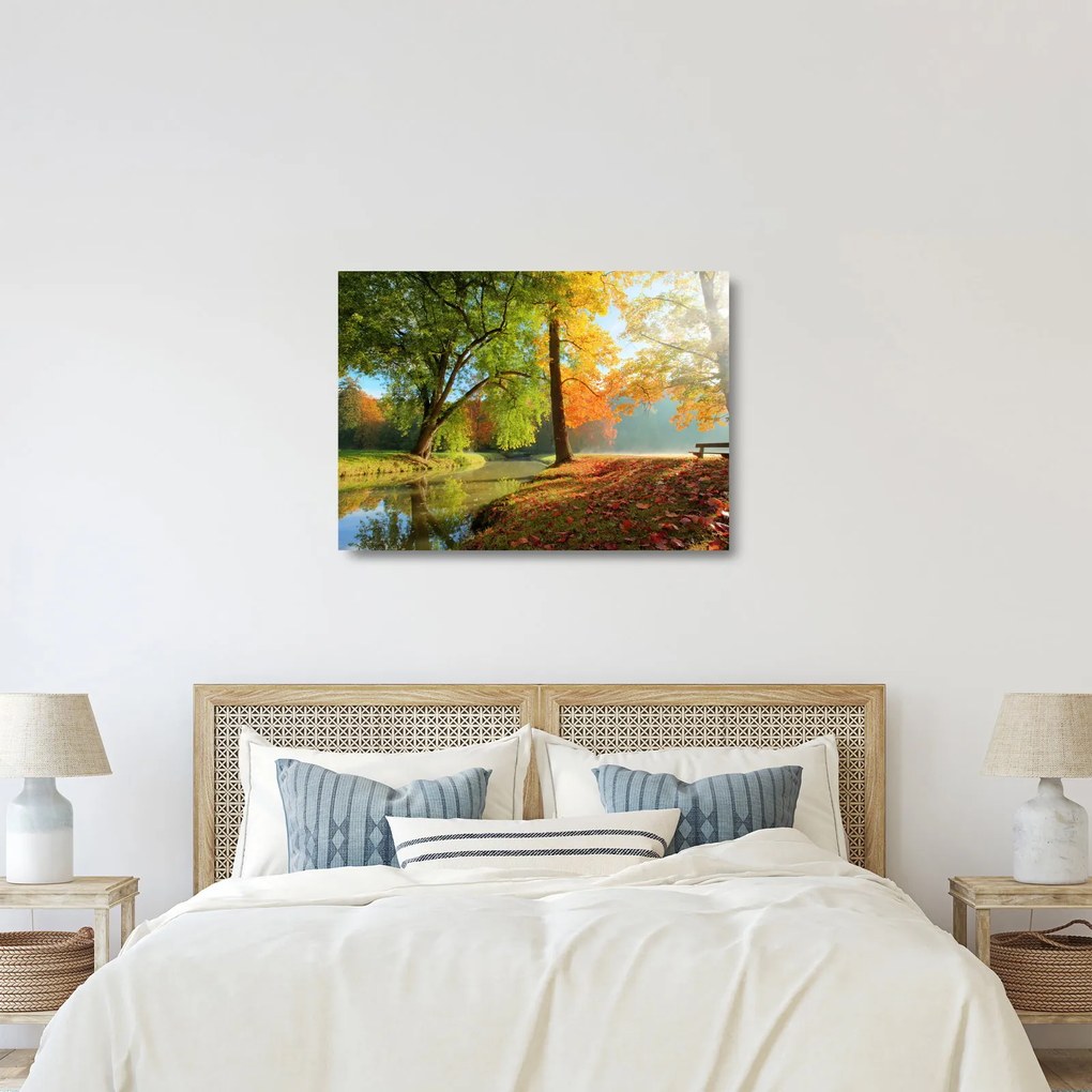 Sklenený obraz - Pokojná jesenná krajina (70x50 cm)