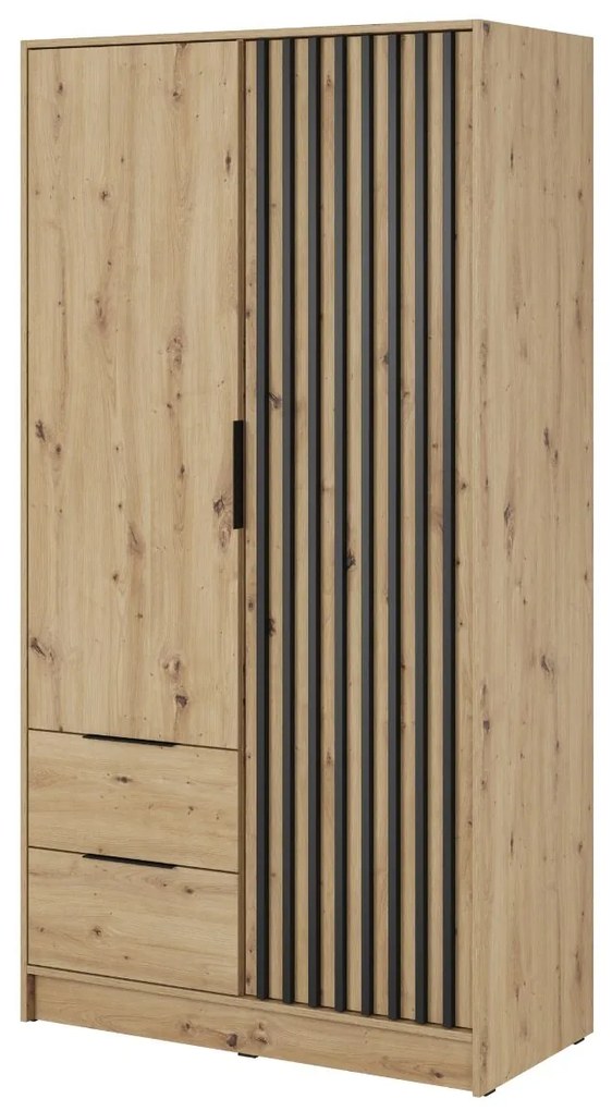 Šatníková skriňa Nelly 2D: artisan dub s lamelami, 105 cm