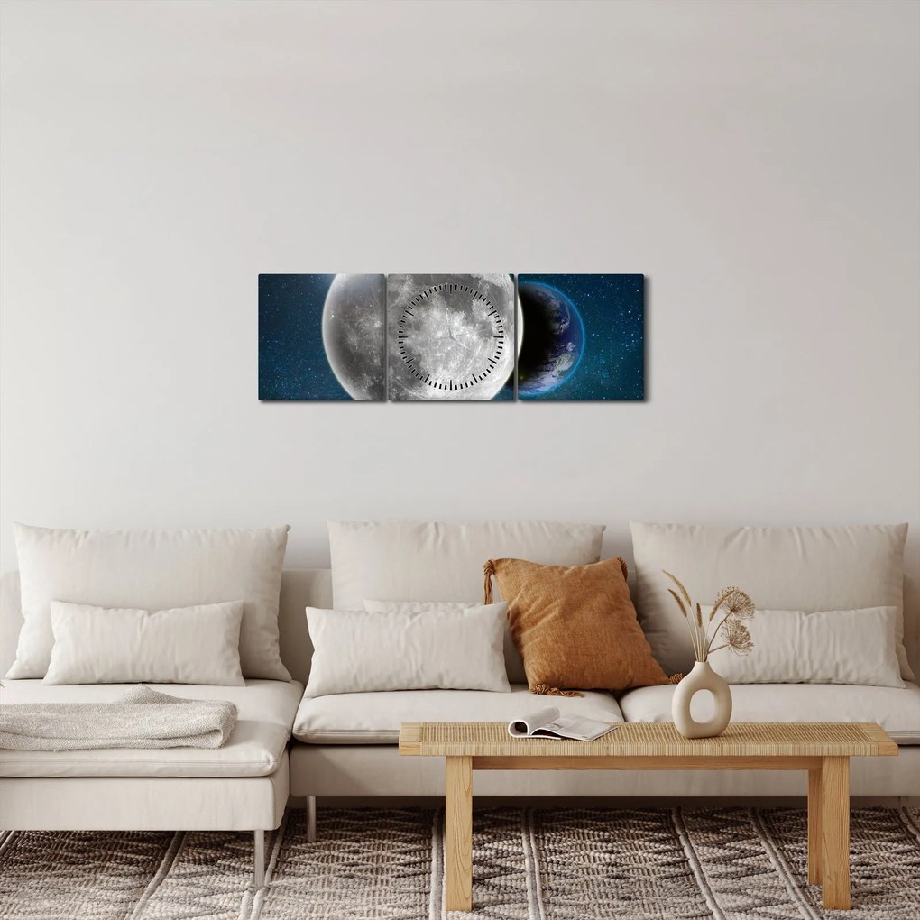 Obraz - Zem v zákryte Mesiaca (s hodinami) (90x30 cm)