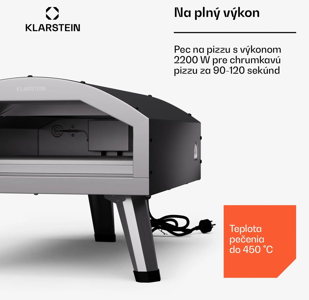 Klarstein LaFiamma Pec na pizzu určená na vonkajšie použitie, Dvojité ohrevné telesá, 2200 W až do 450 °C