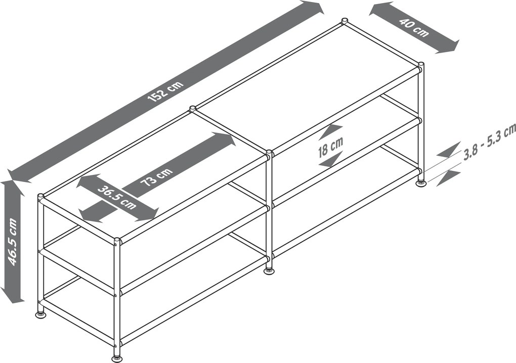 Otvorená kovová nízka skrinka »CN3«, čierna
