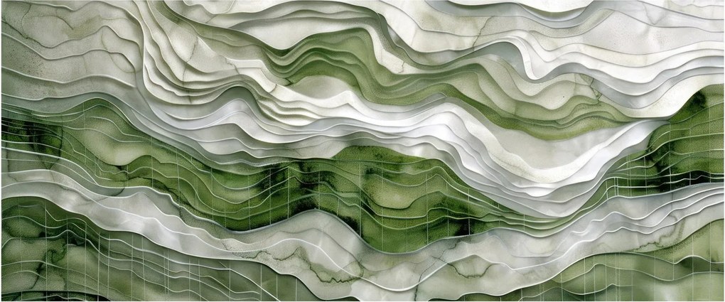 Obraz - Zelenobiele vlnky (120x50 cm)