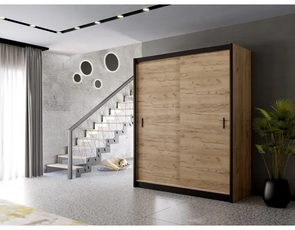 Šatní skriňa SAPHIRA 203x215 cm s posuvnými dverami dub craft
