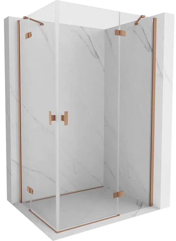 Mexen Mist-H Duo, 2-krídlový výklopný sprchový kút 100 x 105 cm, číre sklo, medený matný profil, 8A5-100L-105P-65-00