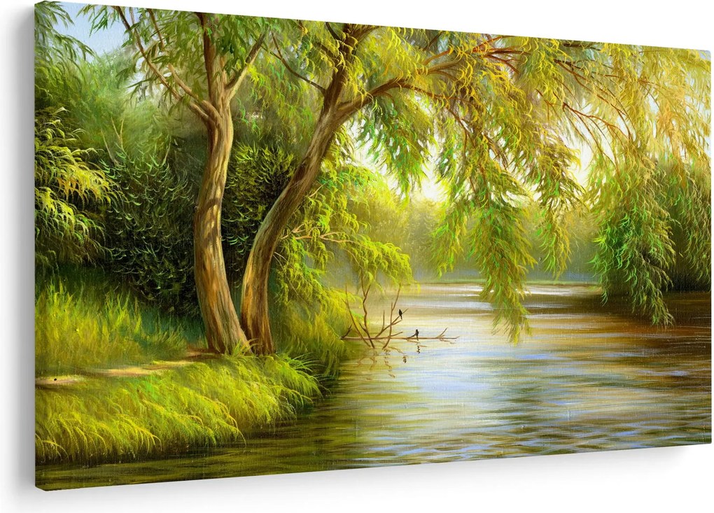 Obraz - Vŕba pri jazere, olejomaľba (90x60 cm)
