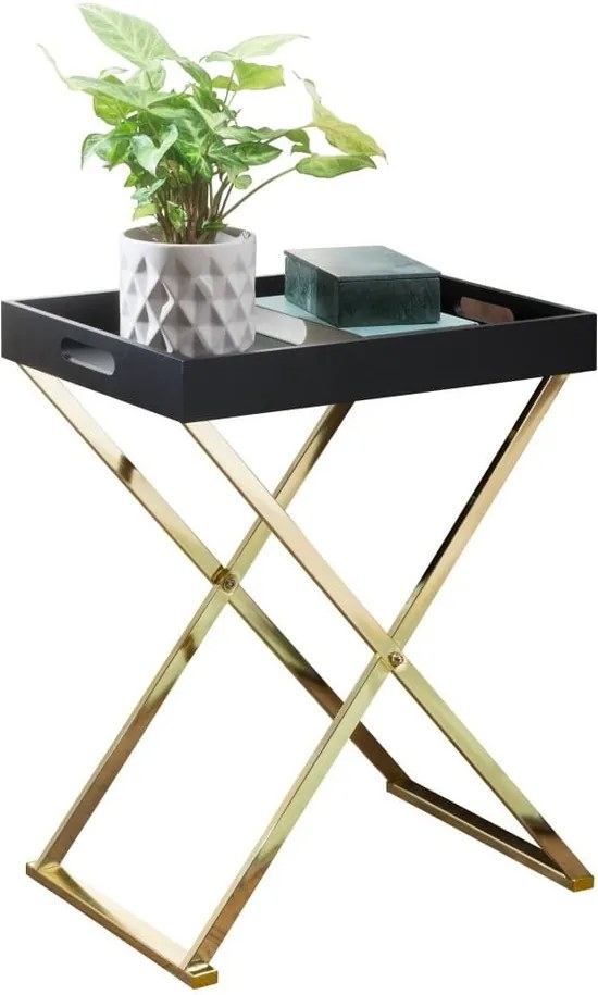 Čierny príručný stolík s nohami v zlatej farbe Skyport Nina TV, výška 61 cm