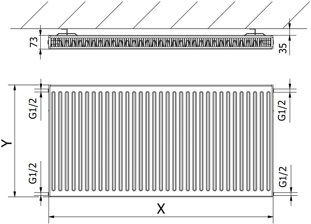 Mexen, Panelový radiátor Mexen C21 300 x 1100 mm, bočné pripojenie, 810 W, biely - W421-030-110-00