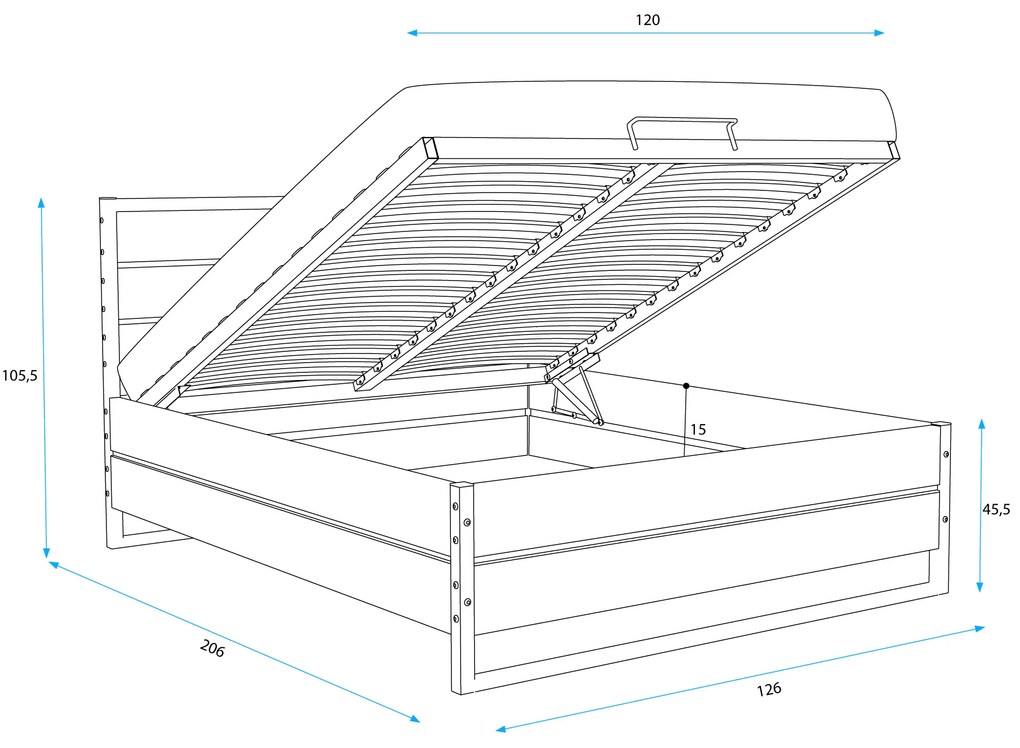 BMS Group Posteľ z dubového dreva LOFT 120x200cm výklopná