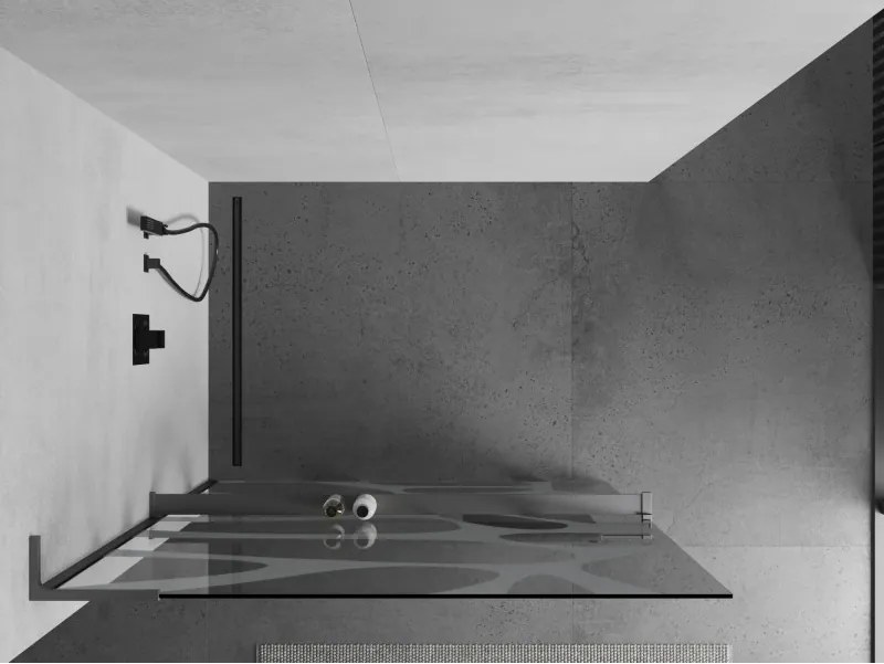Mexen Kioto+ L, sprchová zástena Walk-In s poličkou a vešiakom 70 x 200 cm, 8mm číre sklo biely vzor, grafitový profil, 800-070-123-95-97