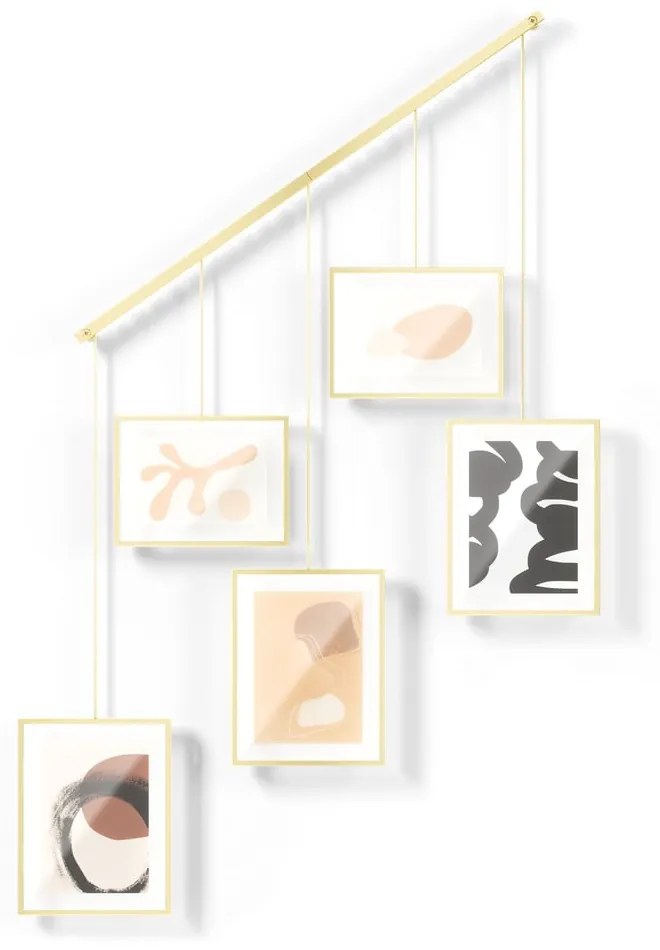Kovové rámčeky na stenu v zlatej farbe v súprave 5 ks 66x69 cm Exhibit – Umbra