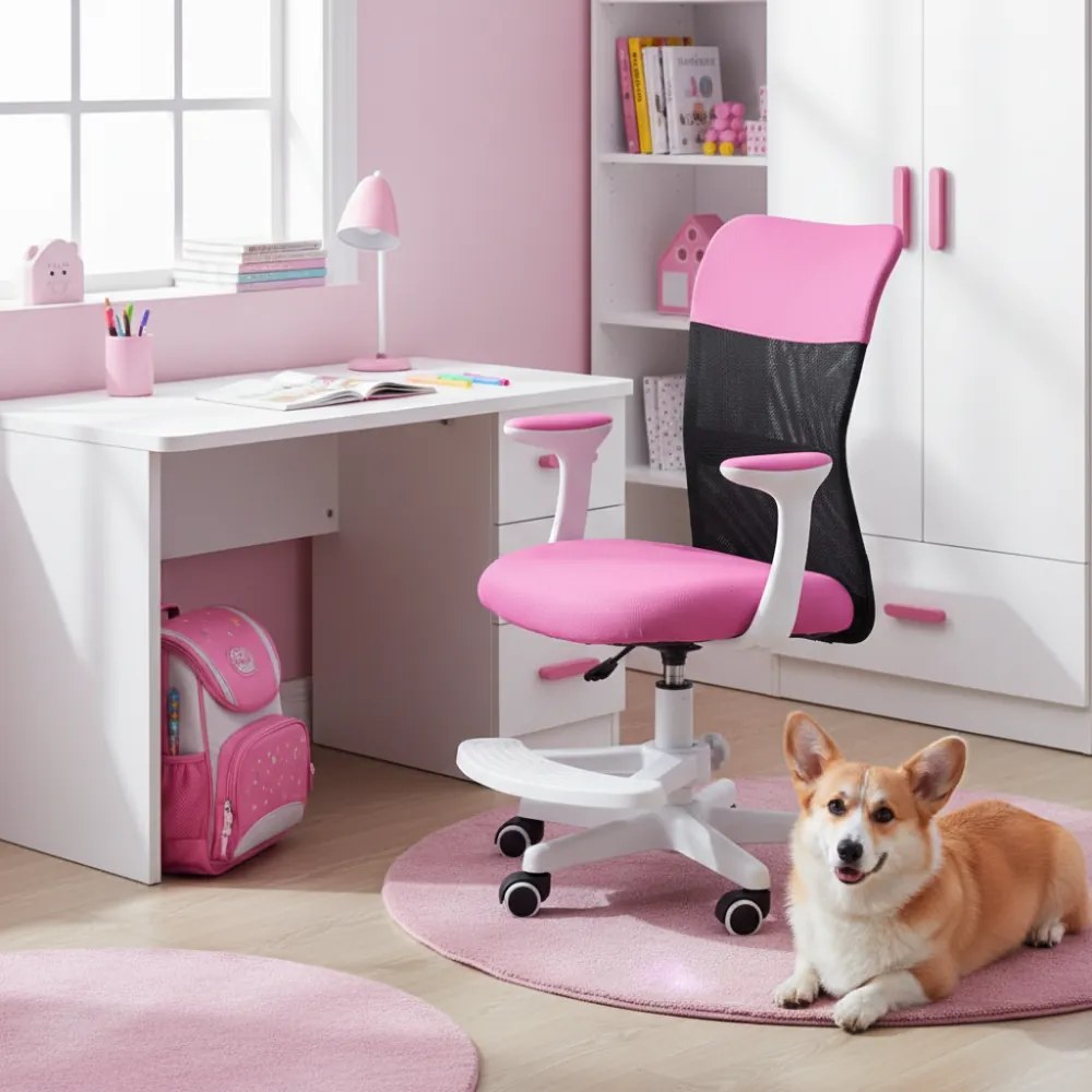 Detská stolička Neoseat MONKEY WHITE s podnožou — látka, biela / tmavo ružová