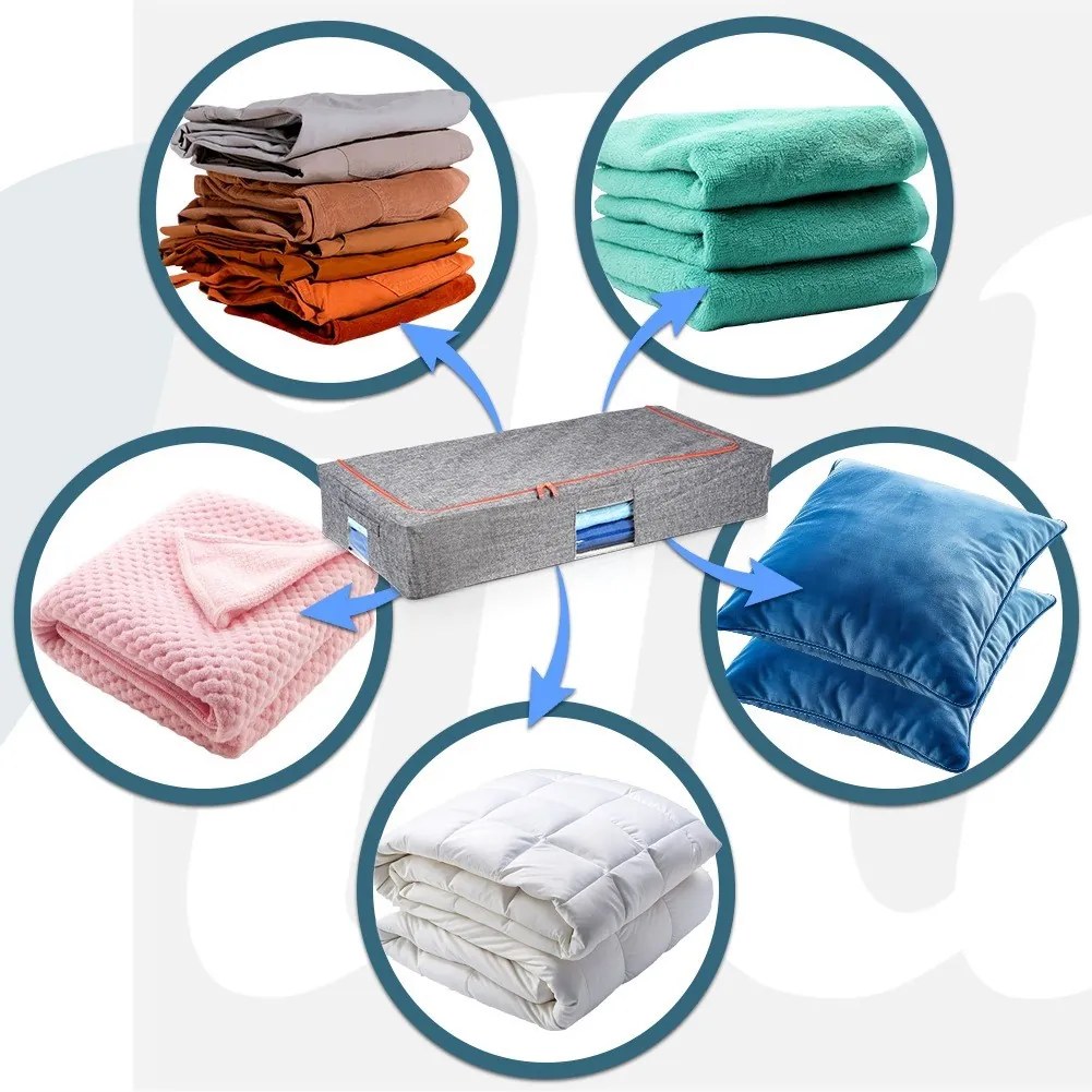 VILDE Látkový pevný box pro uskladnění textilu, šedý PILLOW 95 x 45 x 16 cm (68l)