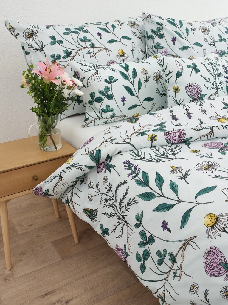 Francúzske bavlnené obliečky Renforcé - Herbár mentolový