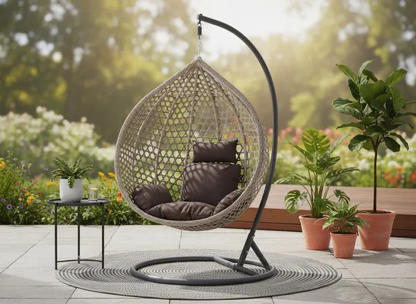 Závesné kreslo SOLARIA XL sivé / hnedé / tmavosivé FAT0223