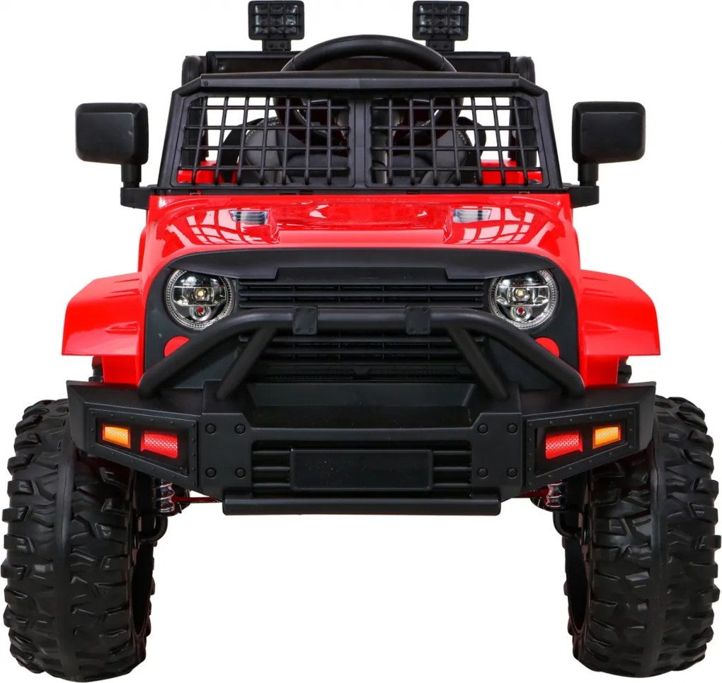 Ramiz Autíčko Jeep Dark Night na batérie pre deti červené + pomalý štart + EVA kolesá + LED audio