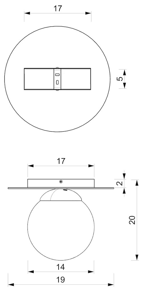 Stropné svietidlo Plato, 1x biele sklenené tienidlo, (fi 14cm), g