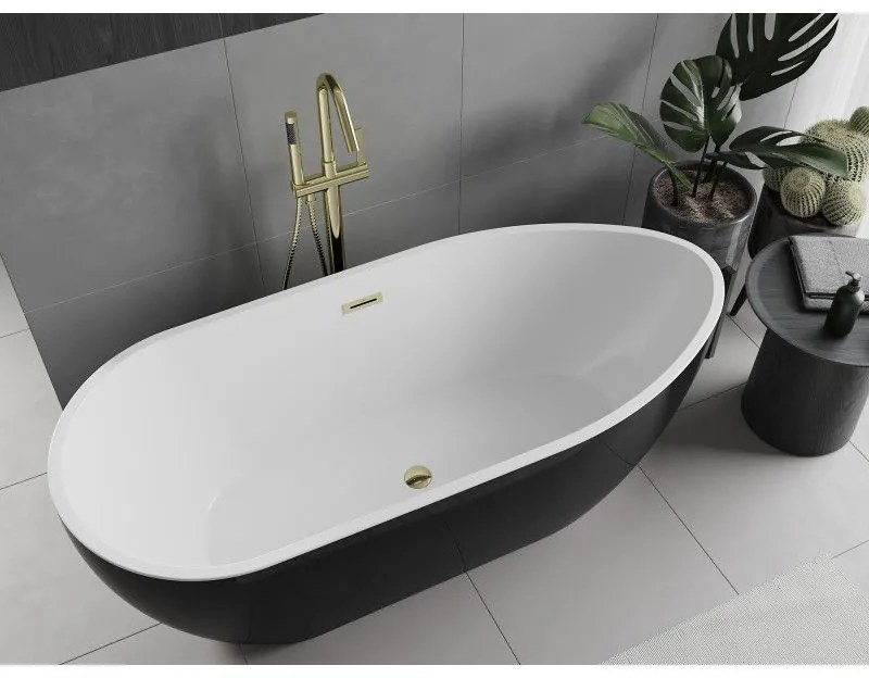Mexen Eos, voľne stojaca vaňa 170 x 75 cm, biela-čierna, zlatý lesklý prepad, 52471707575-50