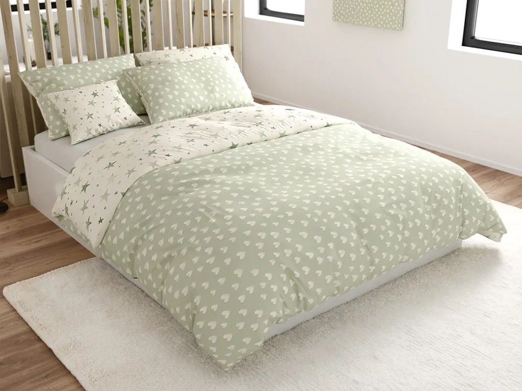 Obliečky z mikrovlákna STARS HEARTS zelené Rozmer obliečky: 70 x 90 cm | 140 x 200 cm