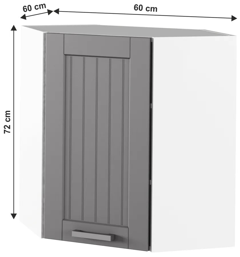 Rohová horná kuchynská skrinka Janne Typ 10 (tmavosivá + biela). Vlastná spoľahlivá doprava až k Vám domov. 1021199
