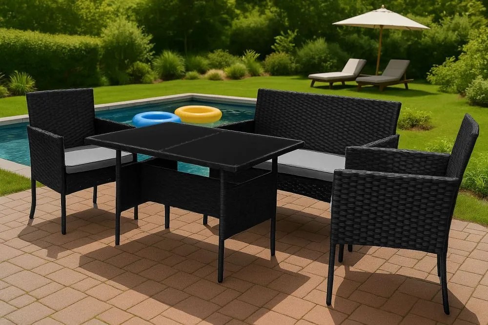 ZÁHRADNÝ SET MURIEL ČIERNY POHOVKA + 2 x KRESLO + STÔL