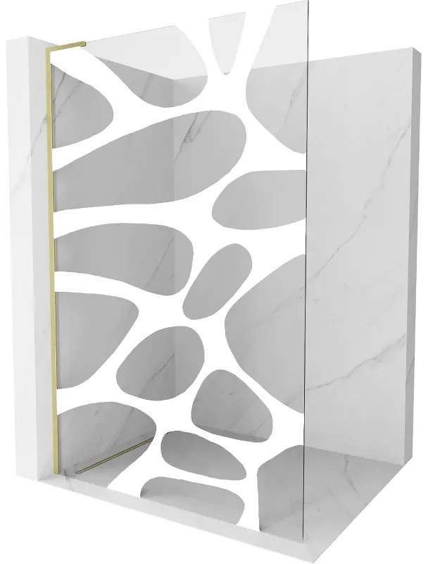 Mexen Kioto L, sprchová zástena Walk-In 70 x 200 cm, 8mm číre sklo biely vzor, zlatý matný profil, 800-070-103-55-97