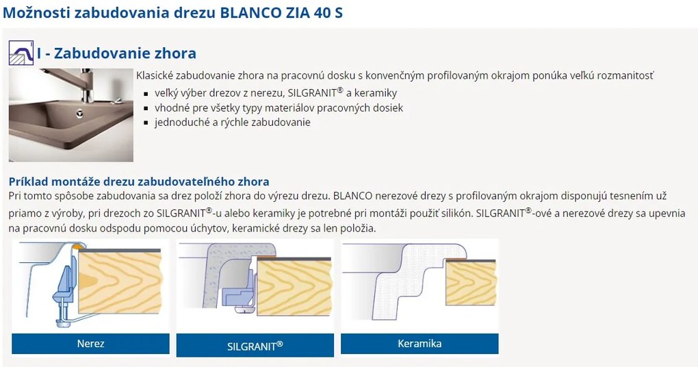 Blanco Zia 40 S, silgranitový drez 615x500x190 mm, 1-komorový, biela, BLA-516922