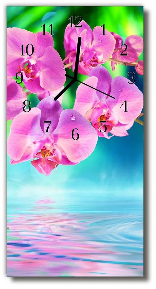 Nástenné hodiny vertikálne Kvety farebné orchidey 30x60 cm