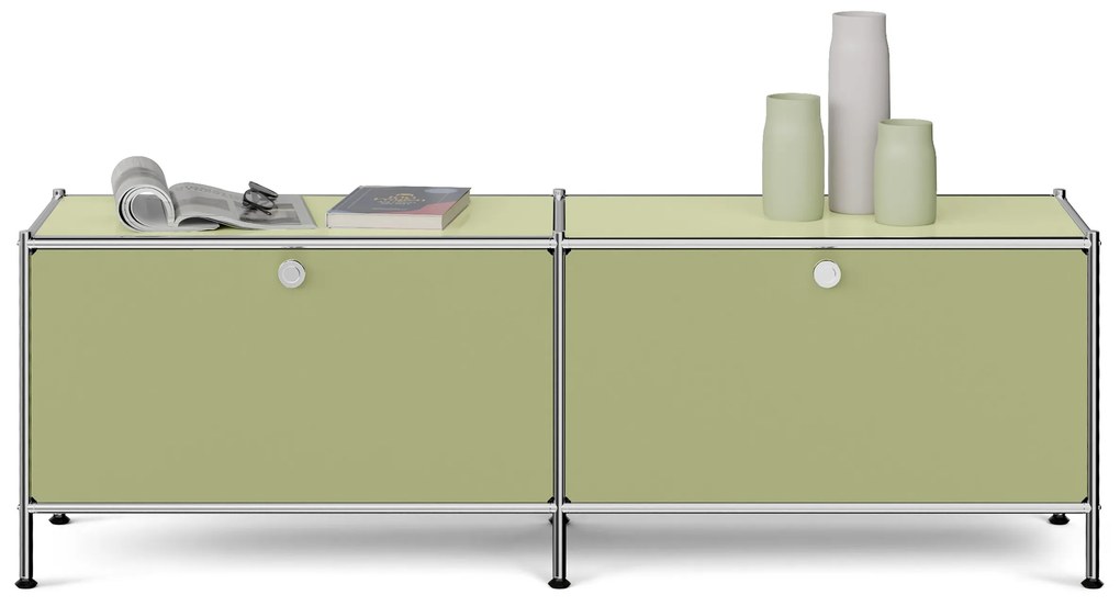 Nízky kovový stolík »CN3« s priehradkami, pistáciová