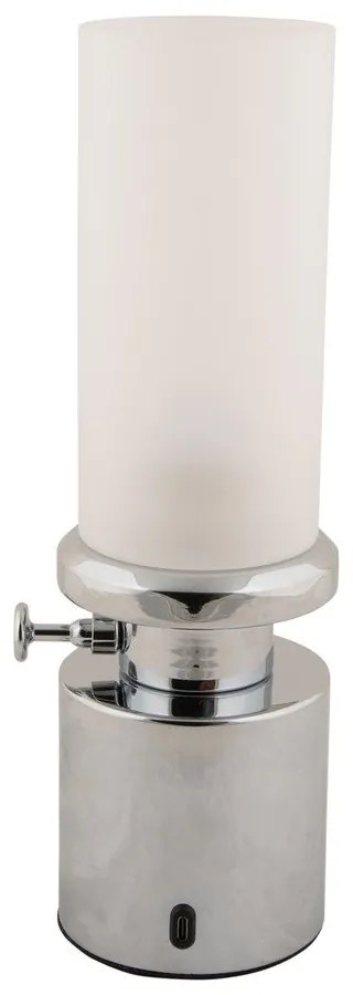 LED stmievateľná stolová lampa v striebornej farbe s kovovým tienidlom/so skleneným tienidlom (výška 29,5 cm) Camp – Leitmotiv