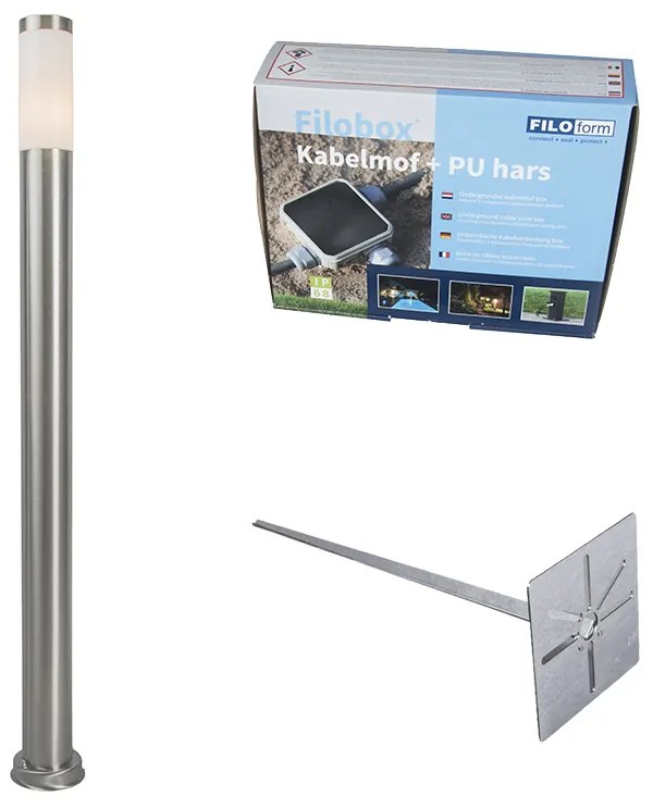 Vonkajšia lampa na stĺp oceľ 110 cm IP44 - Rox s uzemňovacím kolíkom a káblovou objímkou