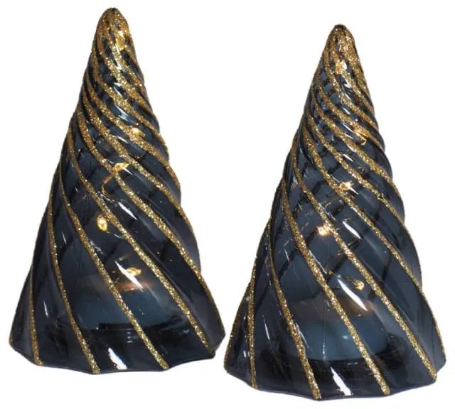 SIRIUS Svetelný stromček LED, sklenený, sada 2 ks, čierny, 11 cm