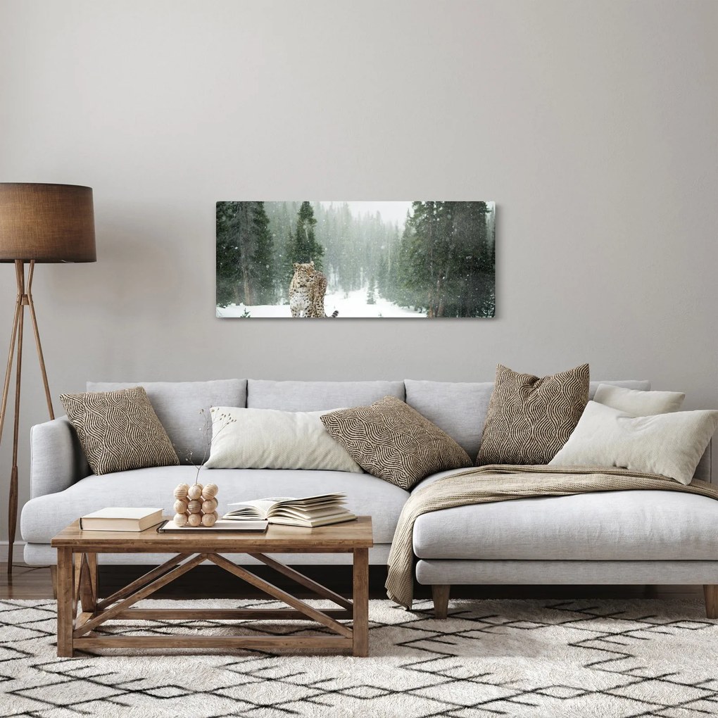 Obraz leoparda v snehu (120x50 cm)