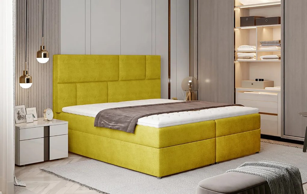 Čalúnená manželská posteľ s úložným priestorom Ferine 185 - žltá