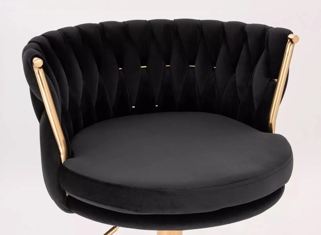 LuxuryForm DESIGN Barová stolička LYON VELUR na zlatom tanieri - čierna