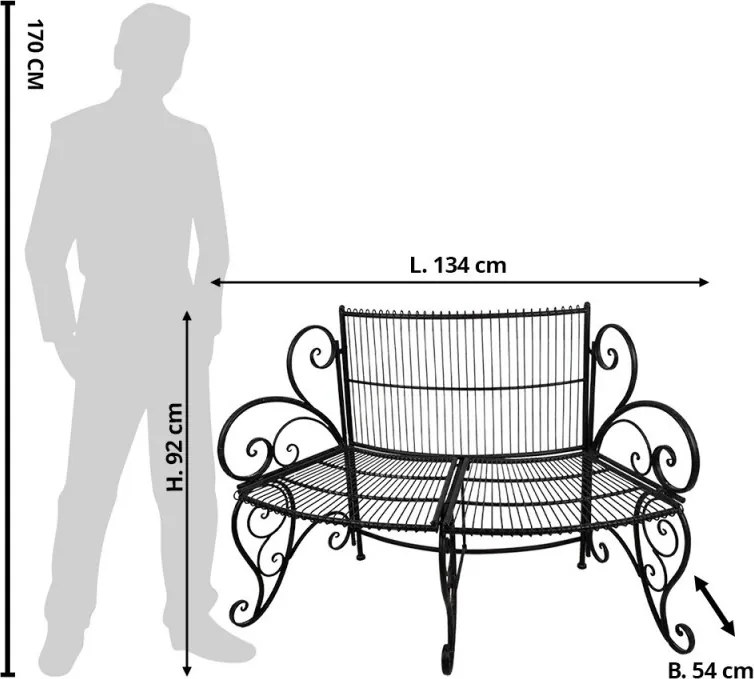 Čierna antik kovová lavička k stromu Romance - 134*54*92 cm