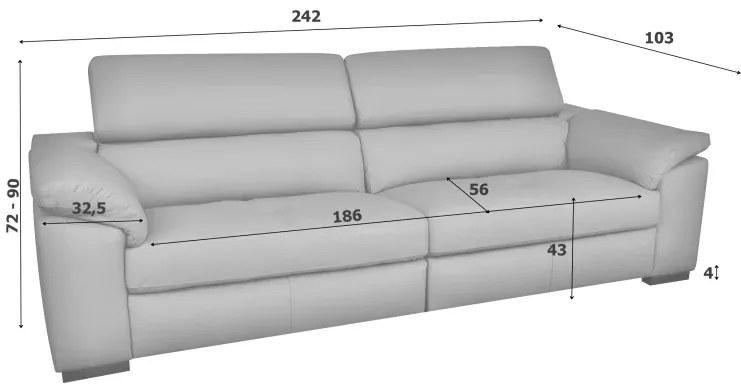 Moderná kožená pohovka LOREN II (4P), sivá (madras - 128 grey)