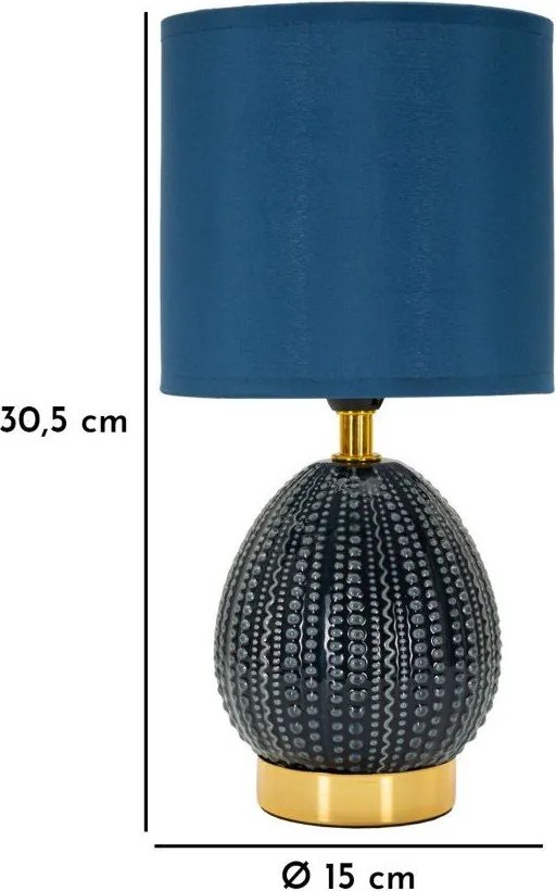 Modrá keramická stolová lampa s textilným tienidlom (výška 30,5 cm) Flavi – Mauro Ferretti